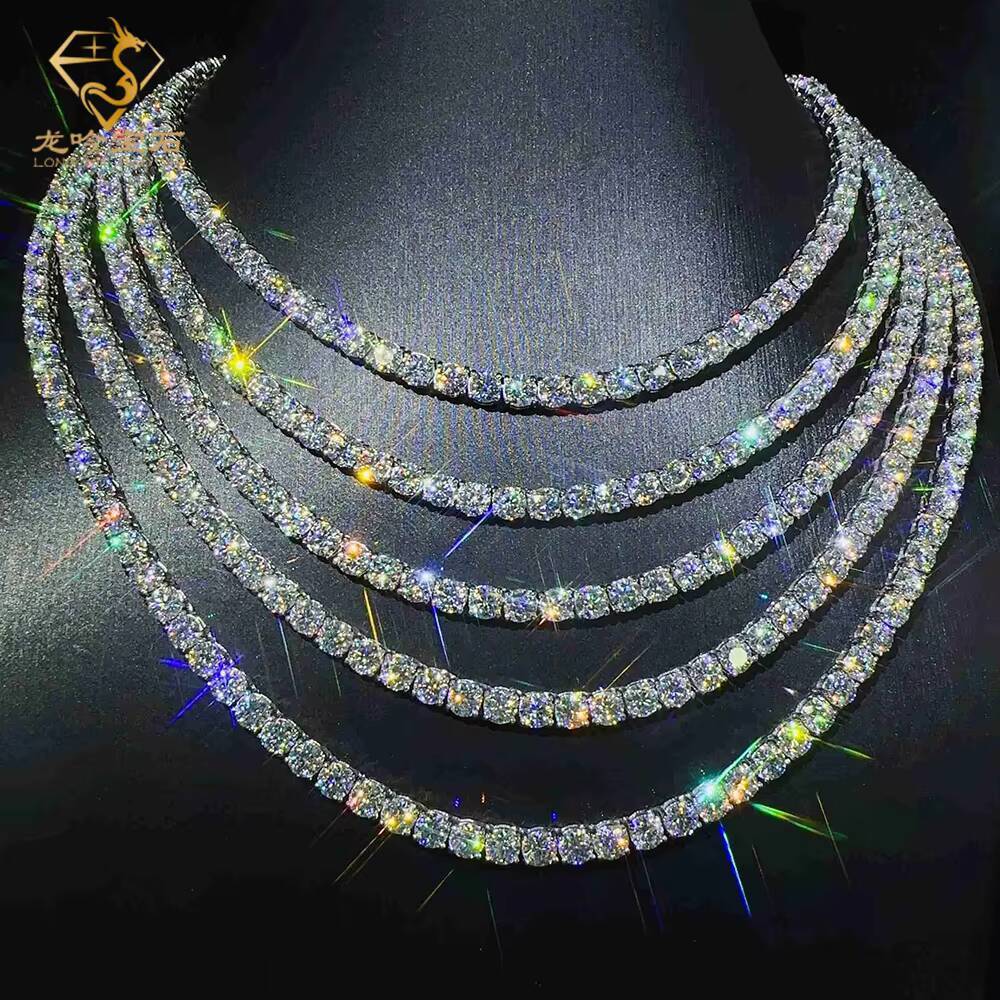 In Stock Unique Moissanite Diamond Tennis Necklace Round ice Link Chain 1CT 18inch