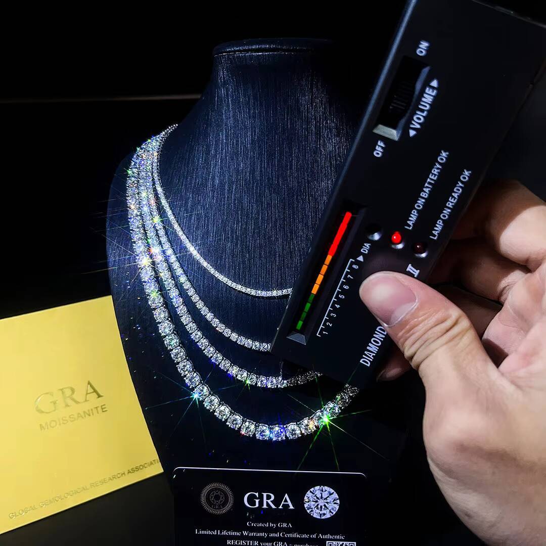 D Colour VVS Moissanite Stone 2mm 3mm Tennis Necklace 925 Sterling Silver Claw Setting Round Cut Moissanite Fine Jewelry