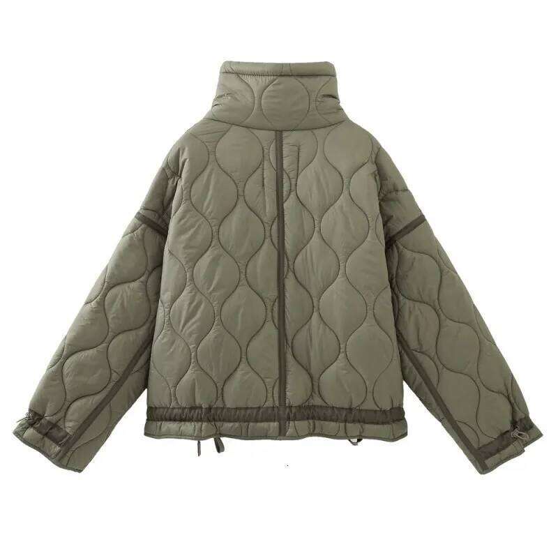 Standing Collar Dia Grid Cotton Women's Autumn And Winter New Fashion Design Sense Pocket Thick Short Jacket 250728