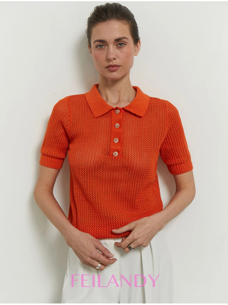 Feilandy Short Sleeve Outfits Solid Polo Shirt Women Fashion Office Ladies Tops TShirts Casual Tees Elegant Clothes 250729