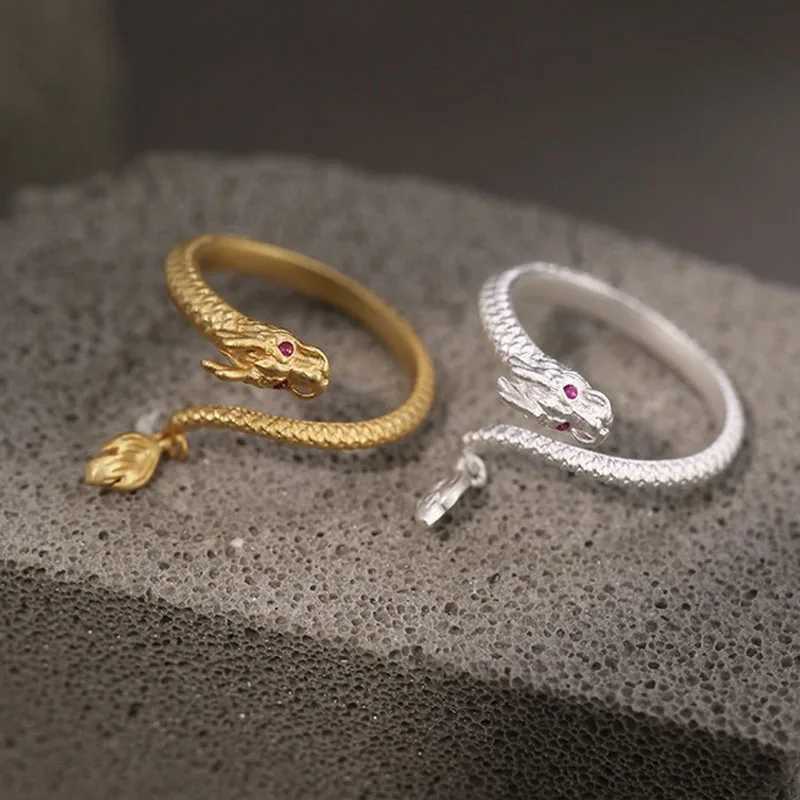 925 Sterling Silver Long Dragon Ring for Women Girl Irregular Texture Red Zircon Jewelry New Year Gift Dropshipping y250730