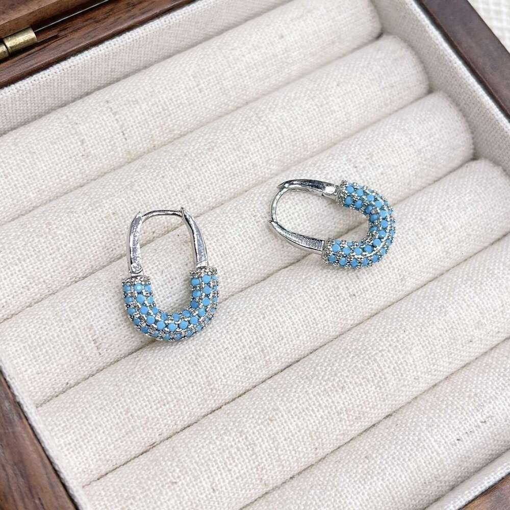 Trendy Fresh Simple Turquoise U-Shaped Elegant High-End Earrings for Women 95b