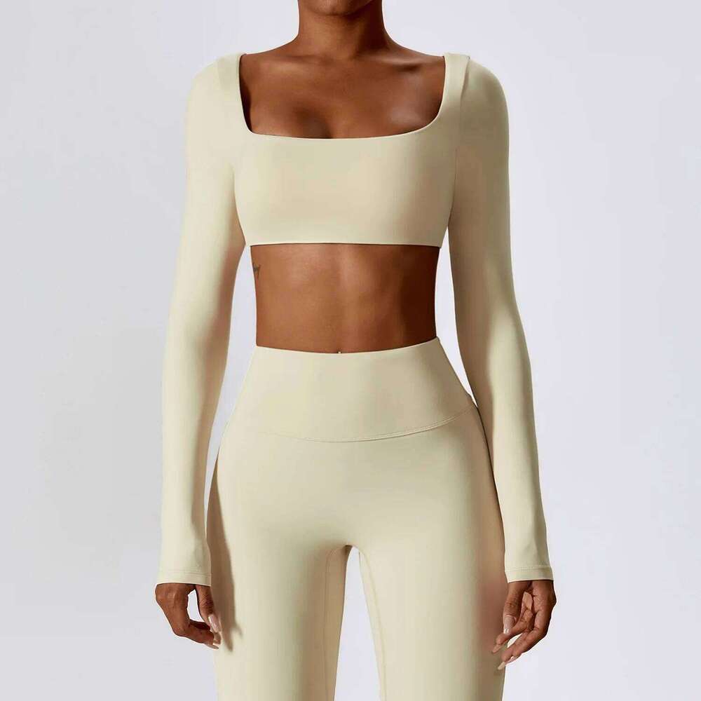 Women Crop Tops Yoga T-shirts Solid Sports Top Long Sleeve Running Shirts Sexy Exposed Navel Quick Dry Fiess Gym Sport Wear