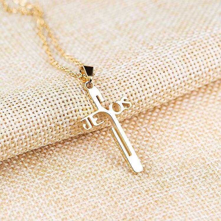 Marlary Minimalist Mens Women Small Gold Stainless Steel Jesus Cross Pendant Necklace Men Jewelry Store