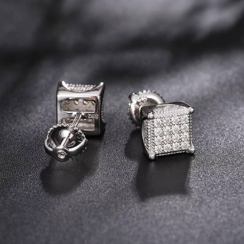 925 Sterling Silver Moissanite Diamond Screw Back Earrings Men Gold Plated Waterproof Stud Earrings With Certificate