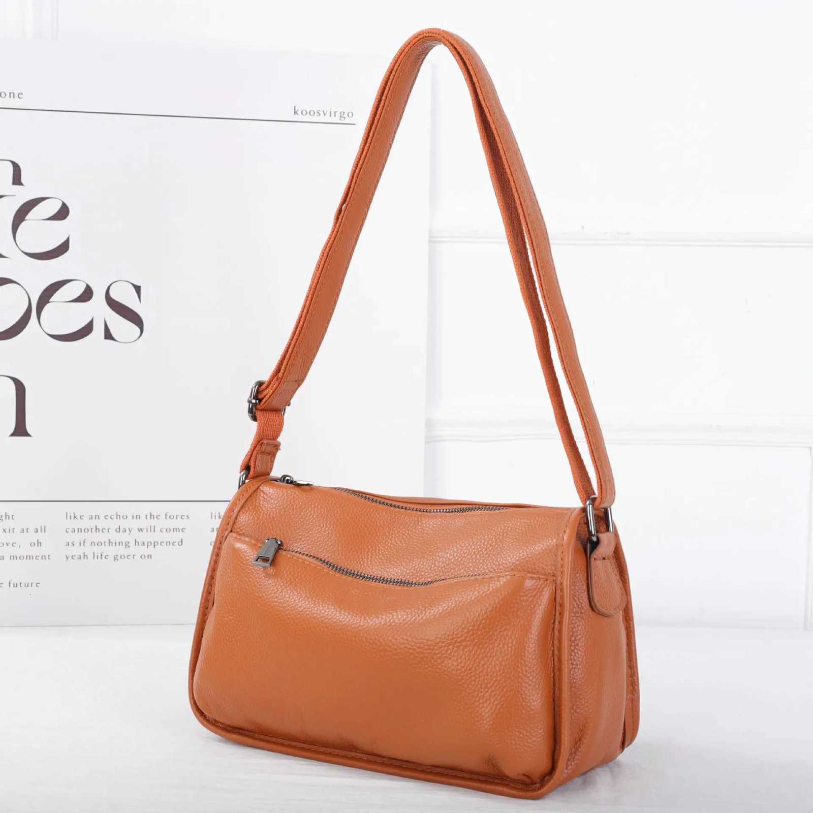 Womens Top-Grain Cowhide Leather Shoulder Bag Spacious Minimalist Crossbody for Effortless Commuting Tote with Adjustable Strap Y250730