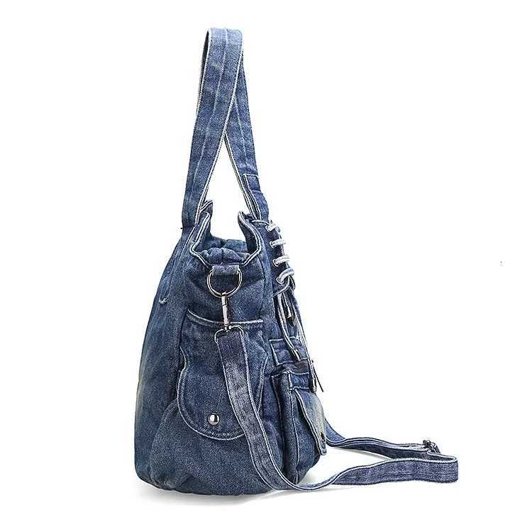 Large Capacity Handbag Casual Hobo Denim Bag Women Shoulder Bag Jeans Multiple Pockets Tote Bag Y250730