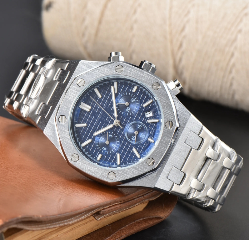 New Audemaxx Piguxx Mens Aude WristWatches Six needles All dials work Quartz Watches High quality Chronograph clock Steel Belt fashion red yellow blue color watch