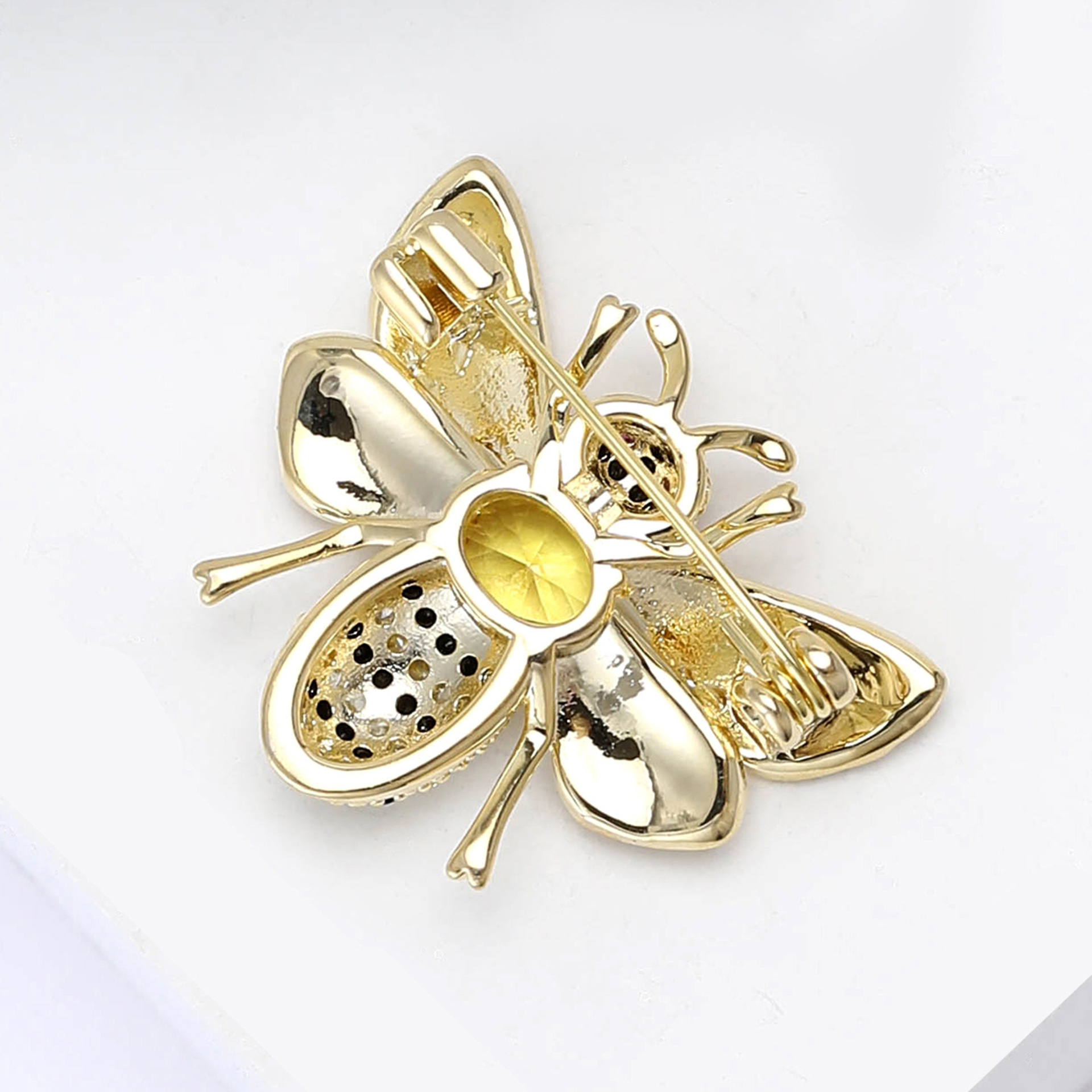 Gold Tone Rhinestone - Bee Brooch With Yellow Gemstone, Black Onyx And Pearl Accents Nature - Inspired Jewelry And Gift For Him/Her High Quality And S