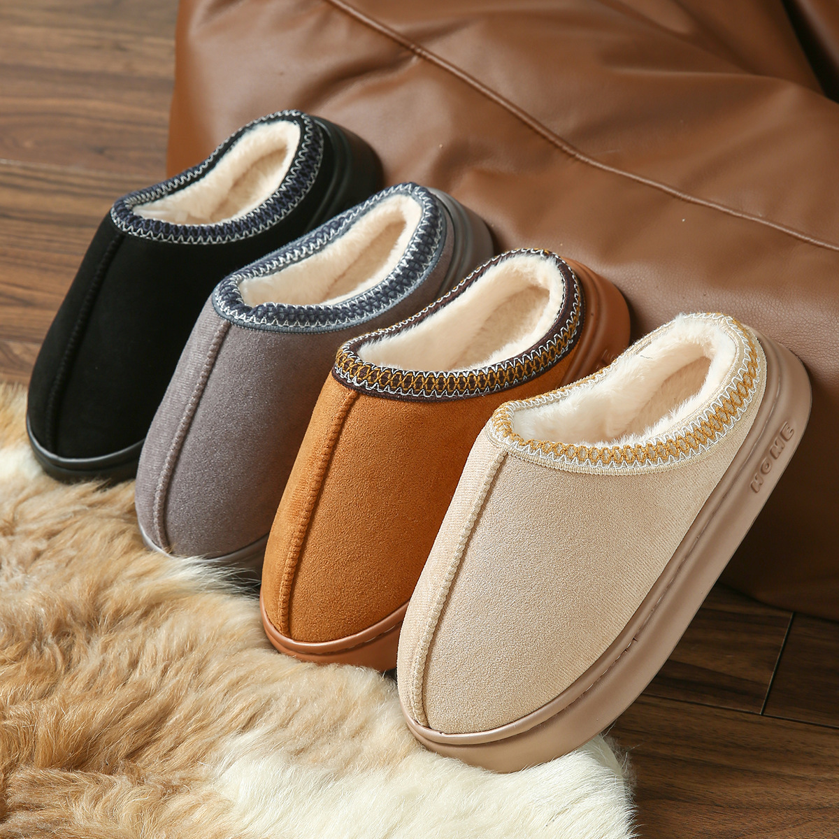 free shipping designer of Jing's new solid-color faux deerskin fleece patchwork home slippers