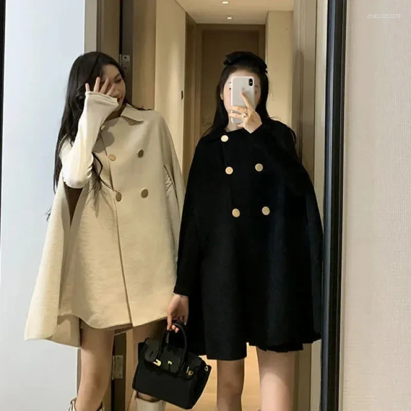 Women's Jackets Autumn Winter British Style Woolen Coat Loose Cowl Neck Wrap Shoulder Top Korean Version Casual Fashion Outerwear