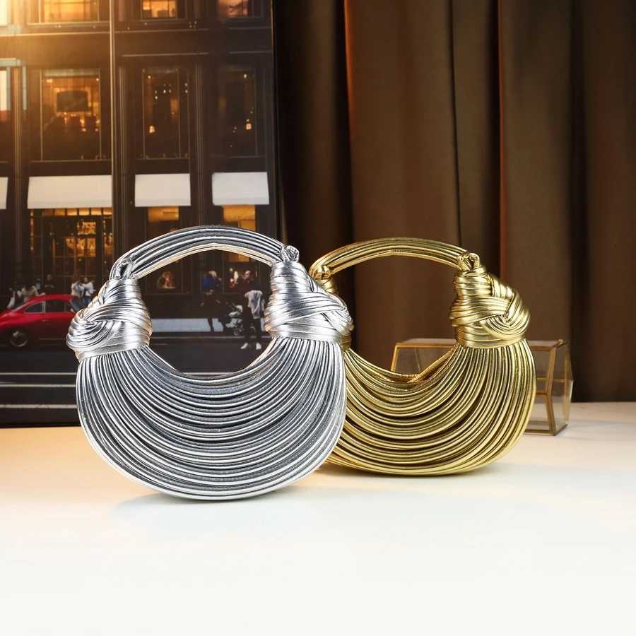Fashionable Shiny Handcrafted Noodle Bag Knot Rope Dumpling Cloud Clutch Bag Trendy Single Shoulder Slant Crossbody Bag Y250730