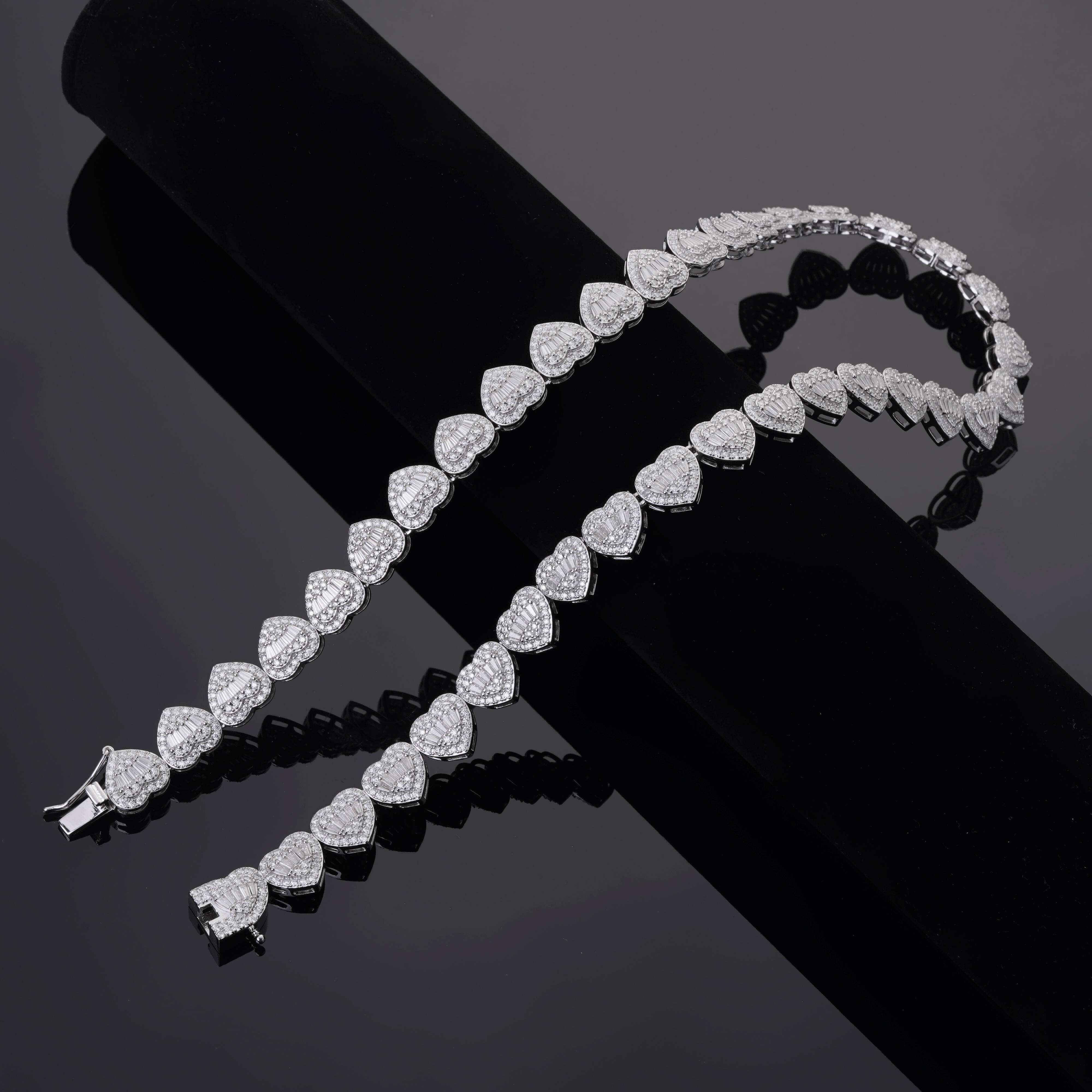 Iced Out 925 Silver Moissanite Necklace Hip Hop Jewelry 12mm Heart Shape Cz Moissanite Tennis Necklace Chain