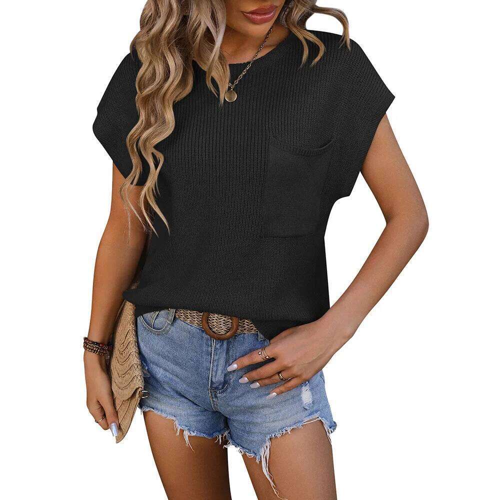 Designer Clothing 2025 Spring Summer Women Sweater T-Shirt Female Knitted Pocket O-Neck Tops Women's Casual Loose Short Sleeve Knitwears Pullover