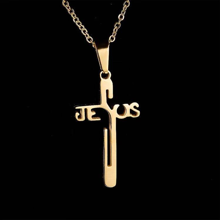 Marlary Minimalist Mens Women Small Gold Stainless Steel Jesus Cross Pendant Necklace Men Jewelry Store