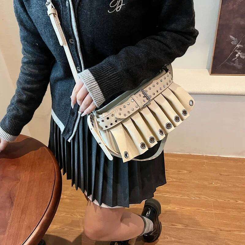 Punk Style Rivets Design Small PU Leather Shoulder Bags For Women 2024 Y2k Fashion Crossbody Bag Female Handbags