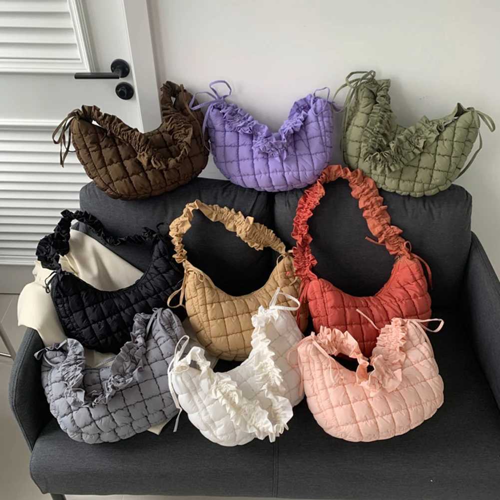 Women Crossbody Bags Solid Quilted Padded Bubble Cloud Bag Ruched Big Purse Zipper Closure Adjustable Shoulder Strap Travel Bags Y250730