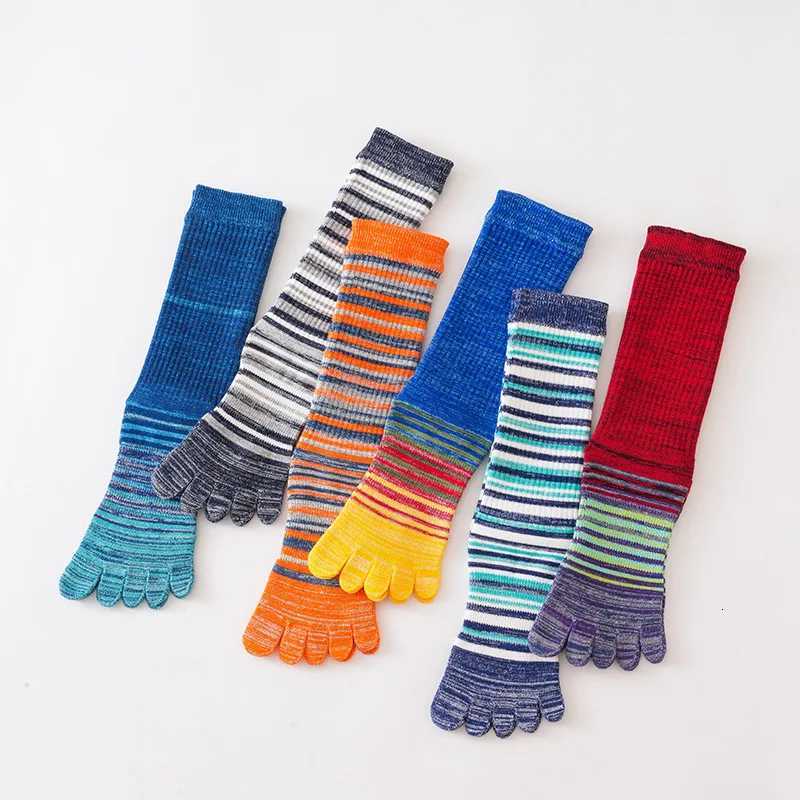 Man Long Toe Socks Plus Large Size Combed Cotton Colorful Striped Compression Sport Fitness Happy Funny 5 Finger Calf Socks Z250731