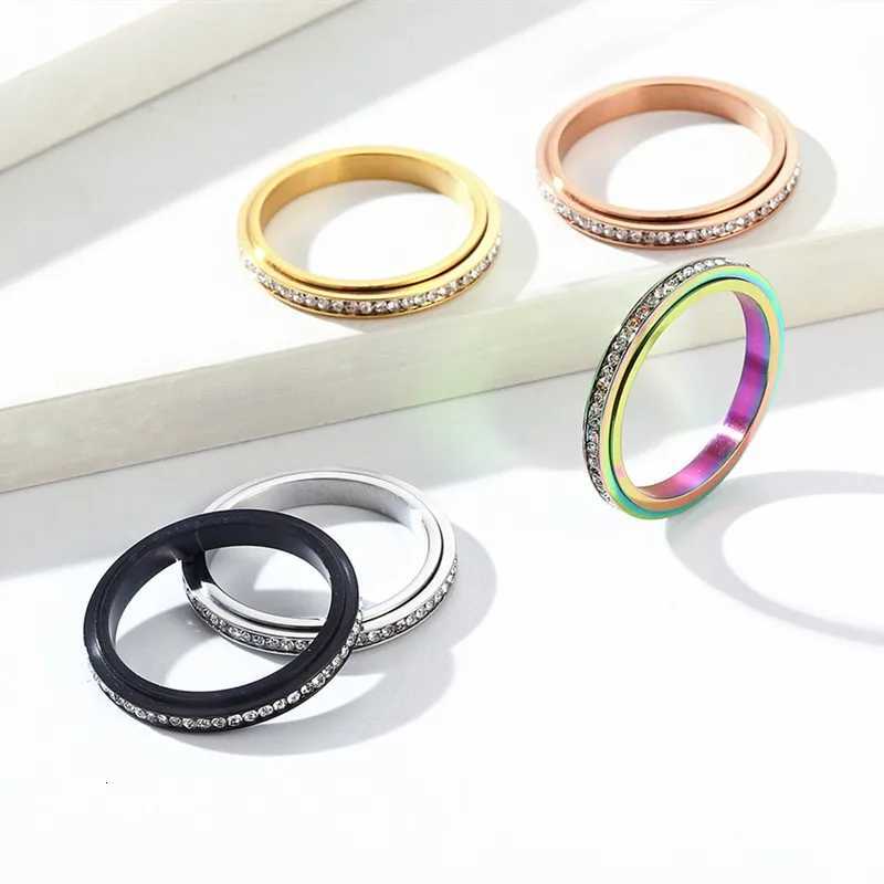 3mm Thin Stainless Steel Stackable CZ Eternity Spinner Ring Wedding Band for Women Men Size 5-12 y250730