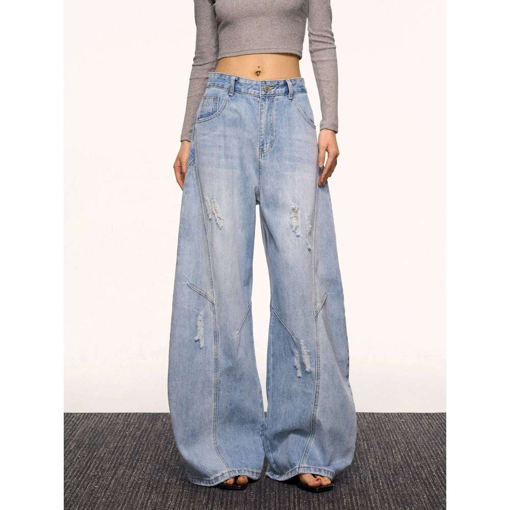 Design Sense Curved Knife Jeans For Women's Spring And Summer Korean Version Loose Straight Slimming Wide Leg Pants 250728