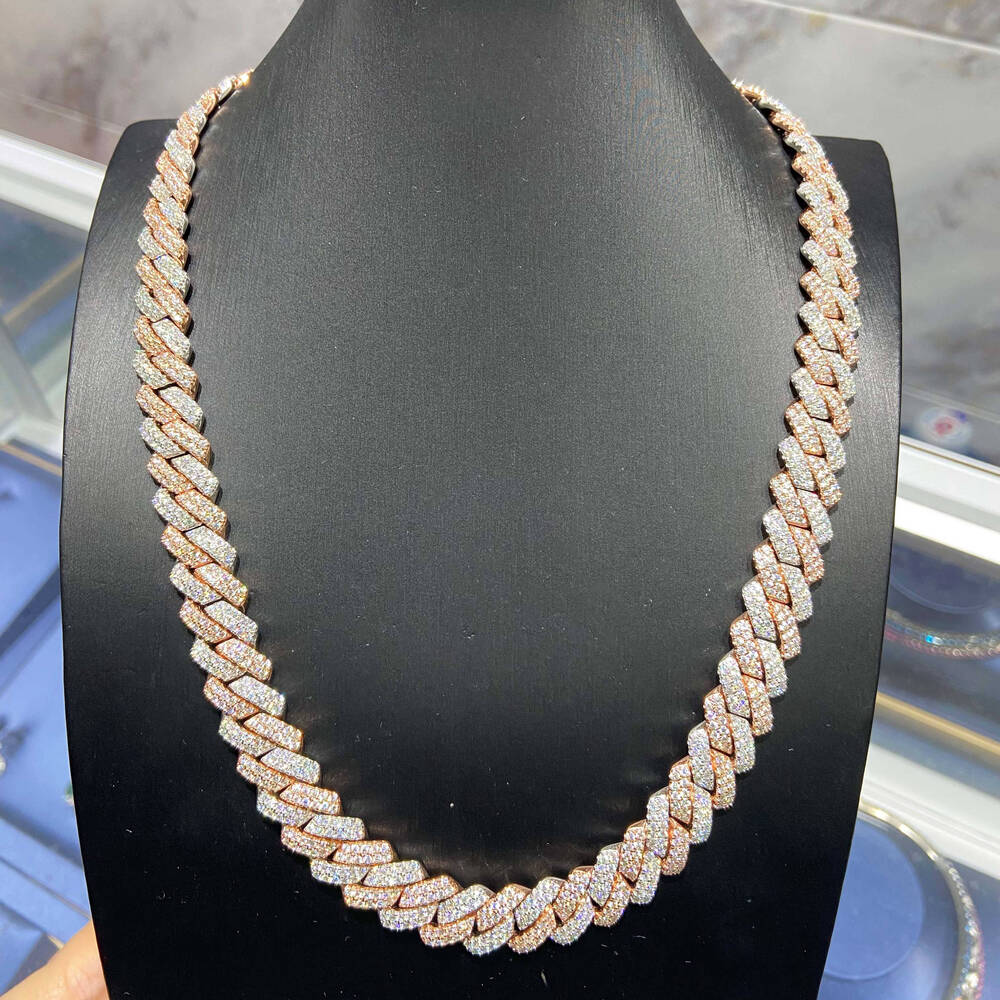 Cadermay Customized Fashion Hip Hop Jewelry 925 Silver 13mm 18 2 Rows Iced Out Moissanite Cuban Necklace Chain for Rapper Men