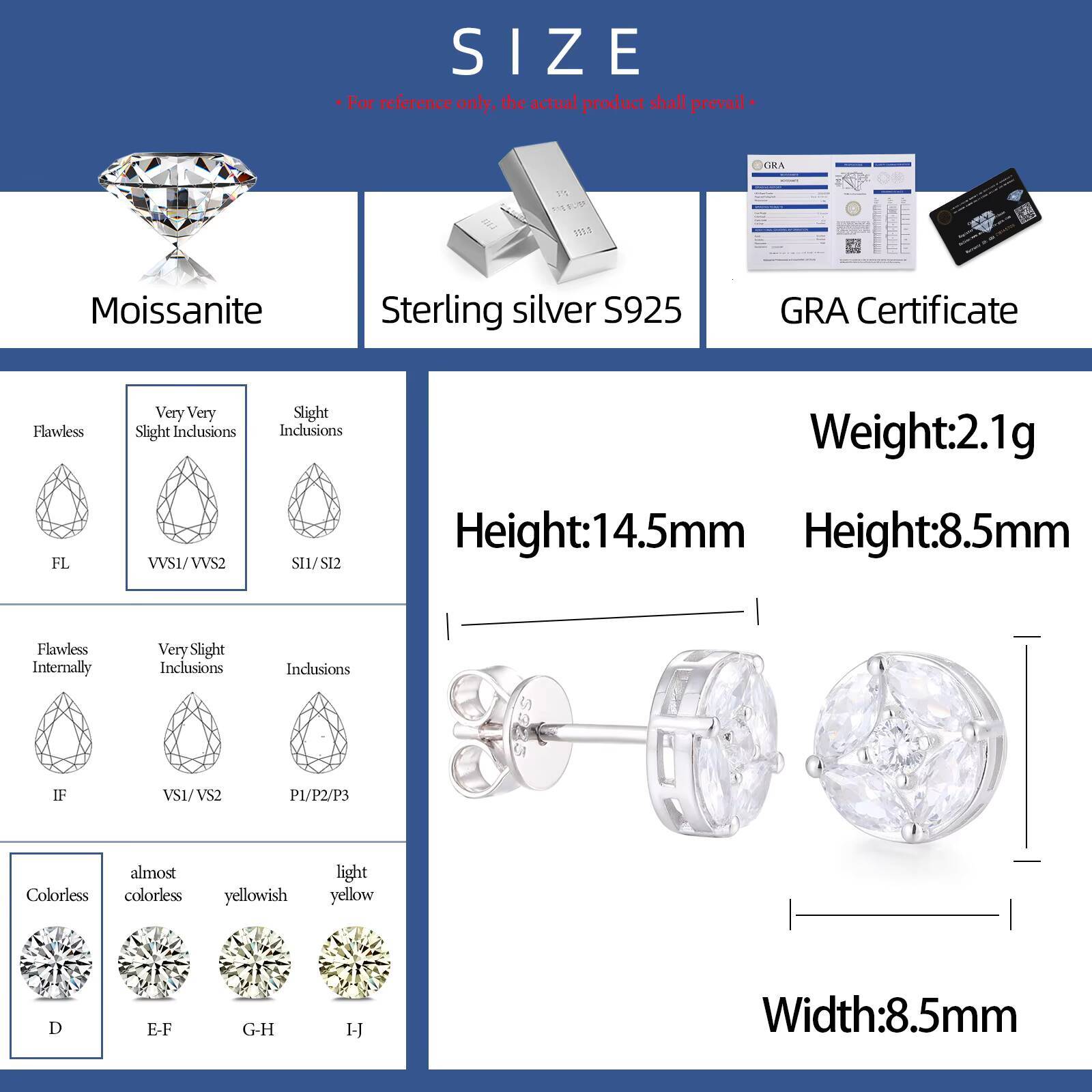 GRA Certificate Marquise Cut VVS Moissanite CZ Geometric Stud Earrings Ready to Ship 925 Sterling Silver Jewelry Gift Earrings