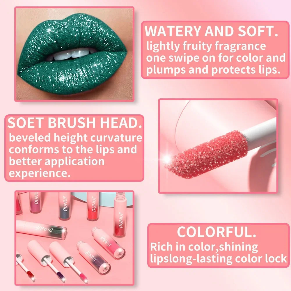 18 Color Sexy Red Diamond Glitter Lip Gloss Metallic Waterproof Long Lasting Matte Shimmer Liquid Lipstick Women Makeup Cosmetic 250730
