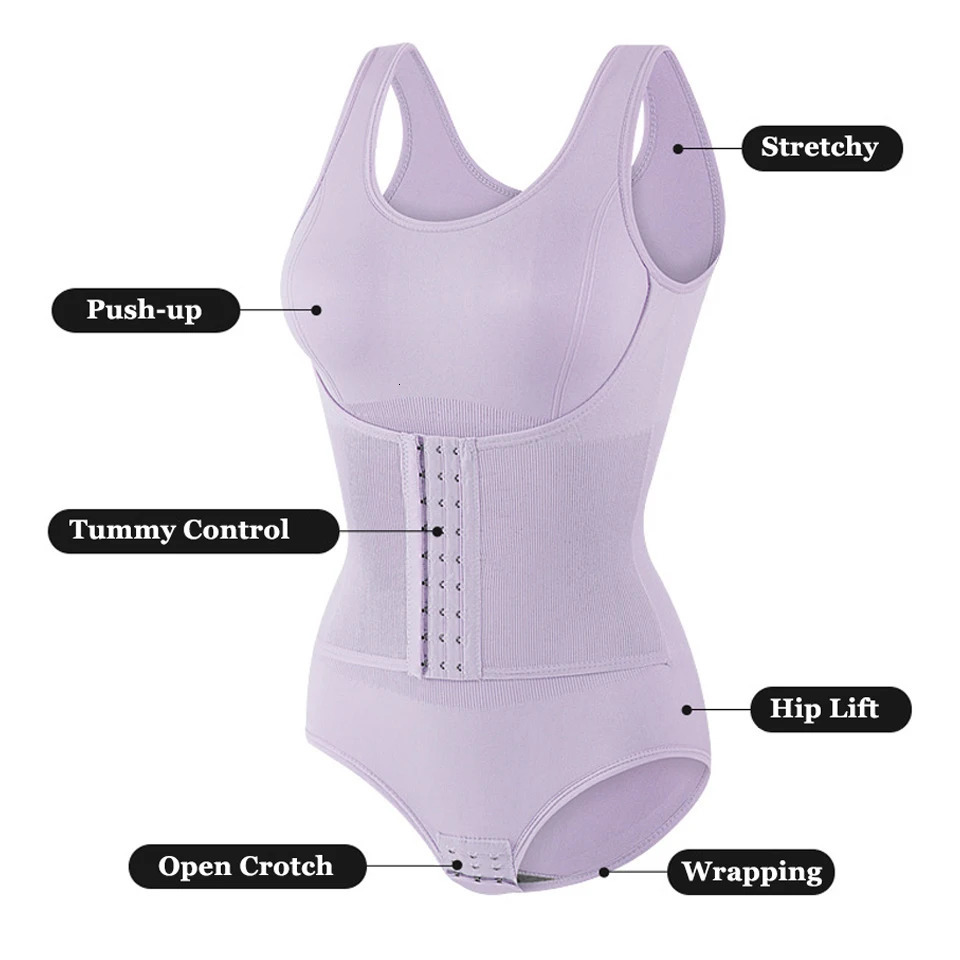 Bodysuit Shapewear With Zipper Belt Women Tummy Control Fajas Body Shaper Waist Trainer Slimming Cincher Corset Tops 250726