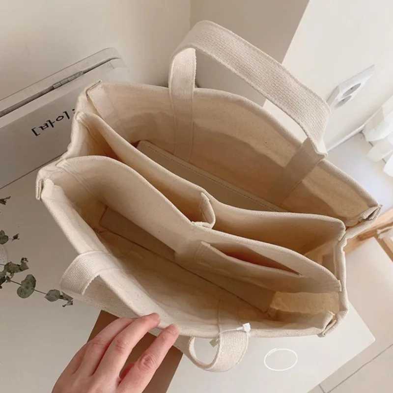Womens Casual Canvas Handbag Multi-pocket Large Capacity Tote Bag Adjustable Shoulder Strap Casual Shoulder Shopper Bag Female Y250730