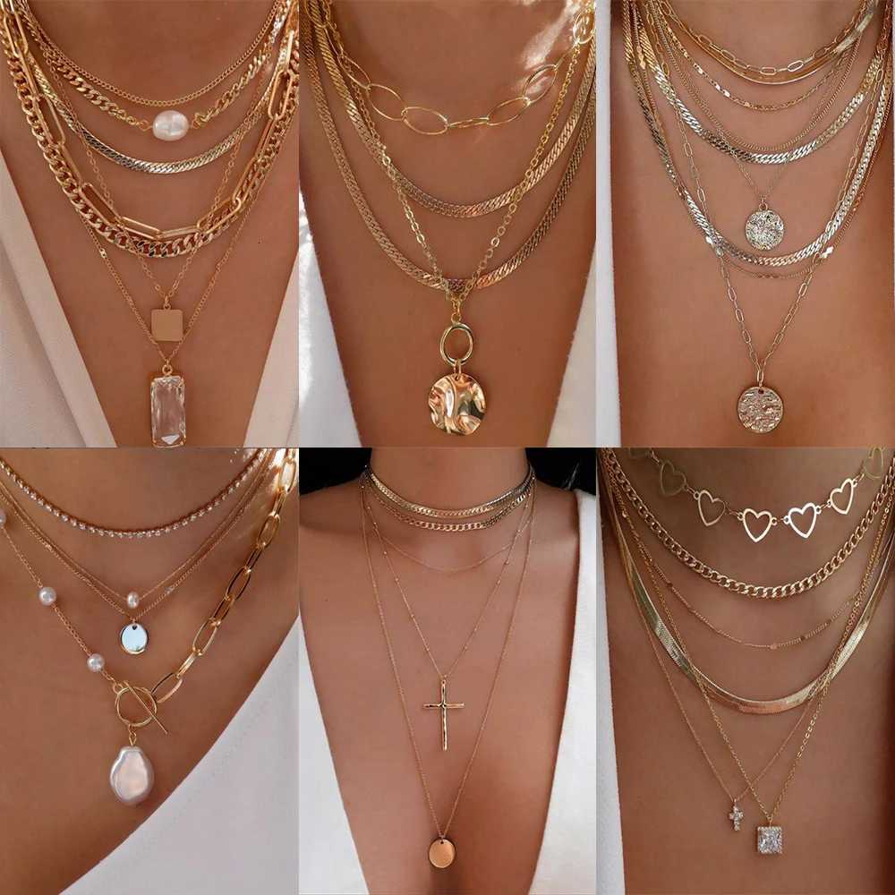 bls Bohemia Gold Color Multiple Styles Necklace For Women Trendy MultiLayer Crystal Pendant Necklaces Set Jewelry Gifts Z250731 Z250910