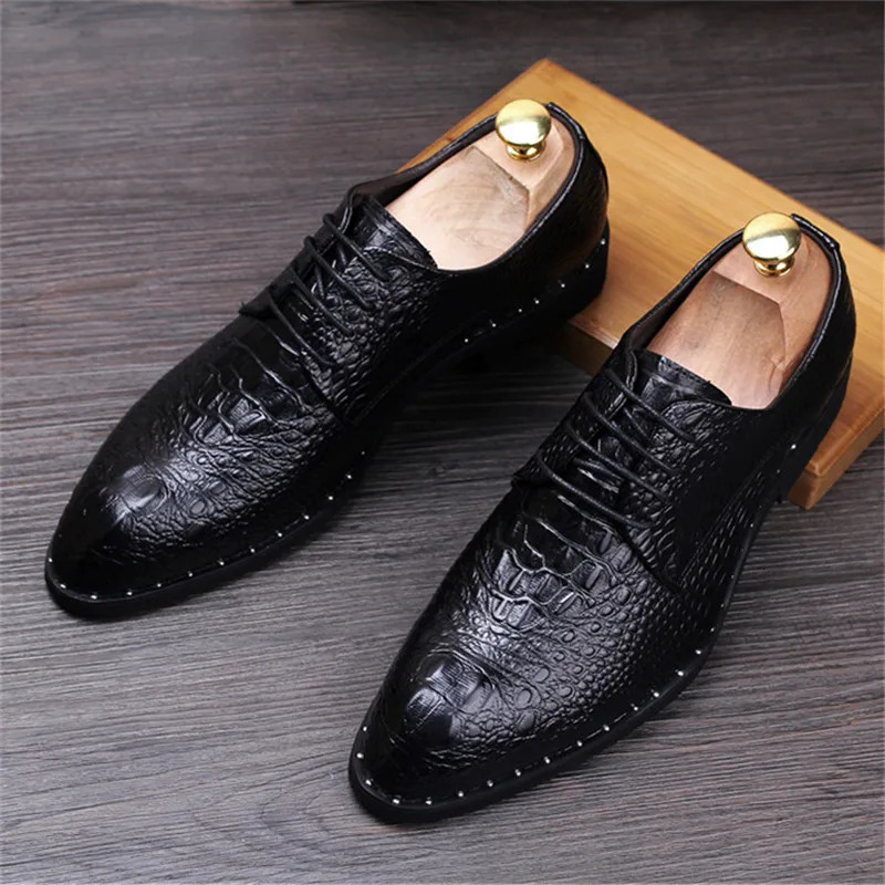 Mens Dress Leather Shoes Lace-Up Wedding Party Shoes Mens Business Office Oxfords Flats Plus Size Men Fashion 250730