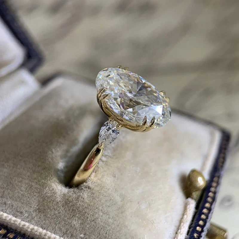 80s Simple Oval Cubic Zirconia Wedding Bands Womens Ring Luxury Gold Color Engagement Rings Bright Fashion Jewelry Wholesale y250730