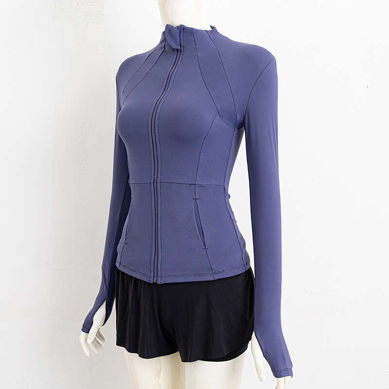 Simple Slim Fit Yoga Jacket Fitness Long Sleeve Top Stand Collar Quick Dry Sports Sun Protection Cardigan Tight Waist
