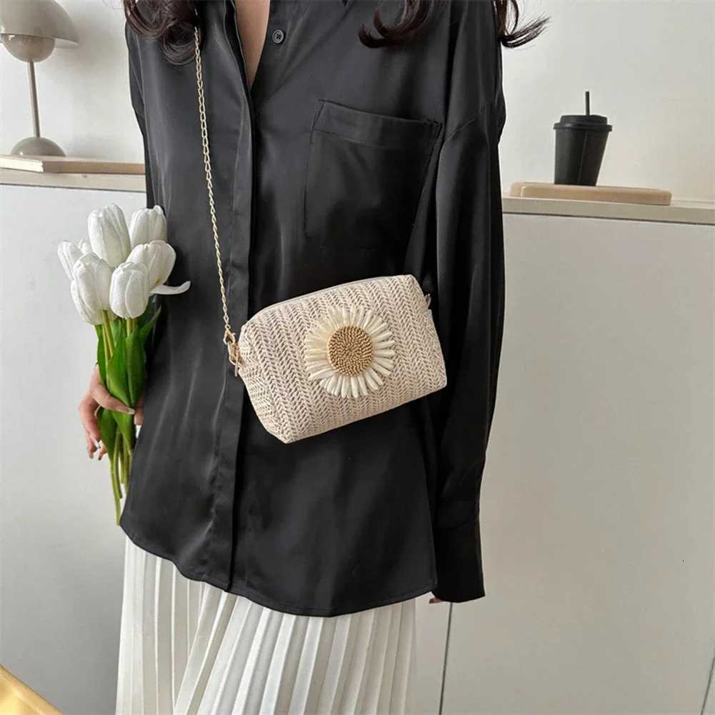 Summer Straw Bag for Women Shoulder Bag Casual Raffia Straw Crossbody Bag Flower Print Chain Handbags Boho Travel Vacation 2023 Y250730