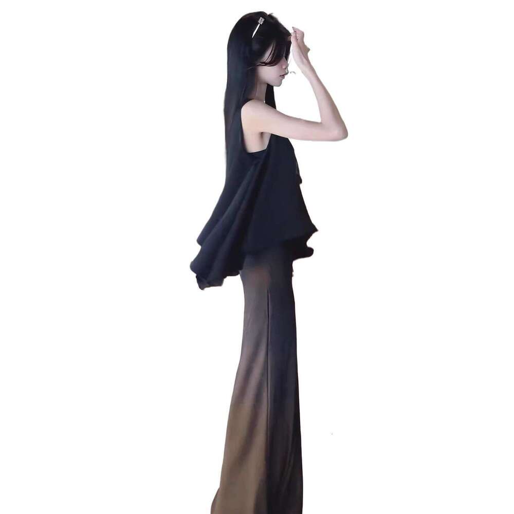 Summer Outfit Set for Women Plus Size Black Sleeveless Top and Skirt Hepburn Style Age-Reducing Super Popular Dress