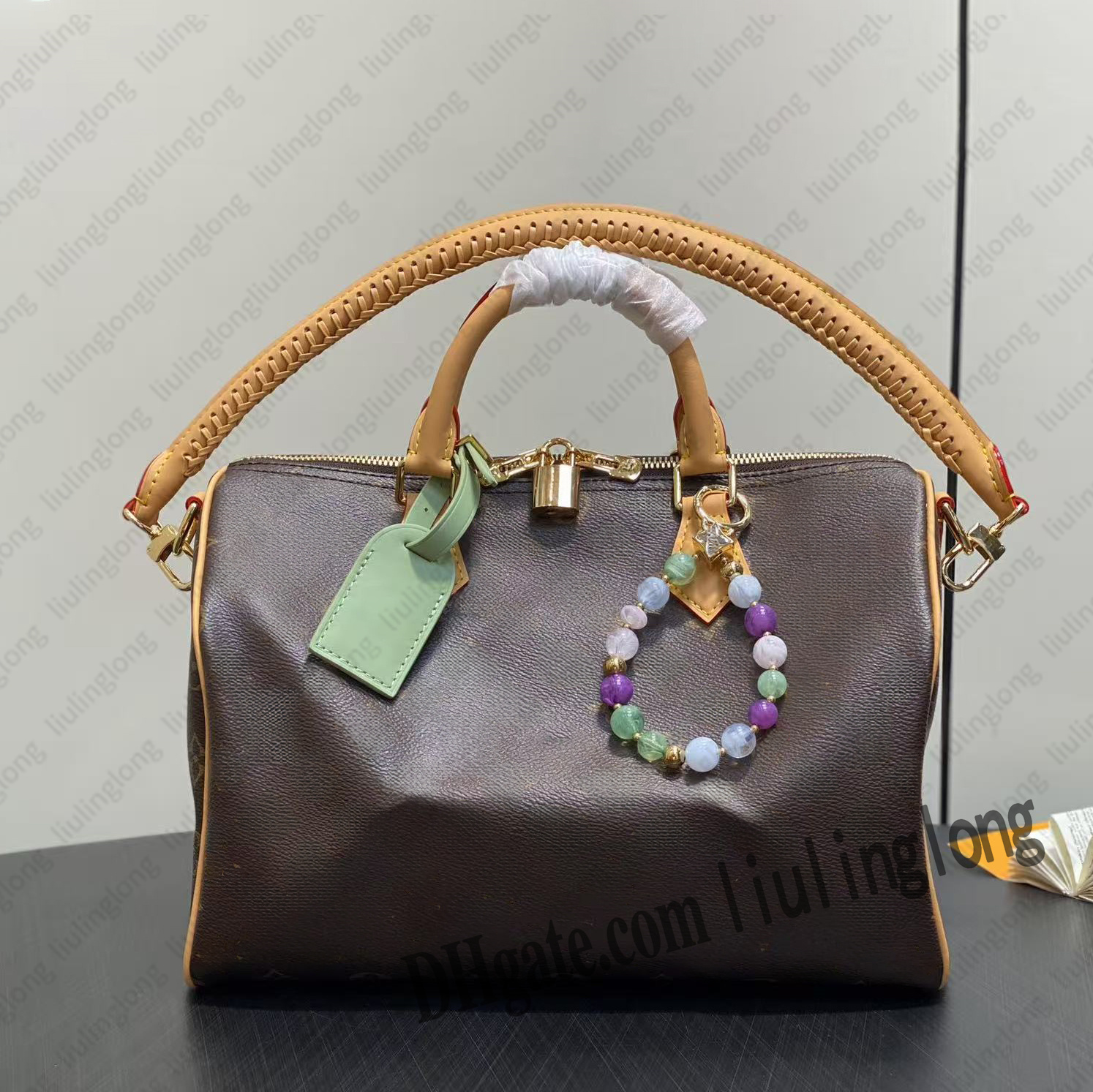 Top designer P9 handbag 25cm 30cm genuine leather crossbody Boston bag M13914 Mirror quality Black flowers