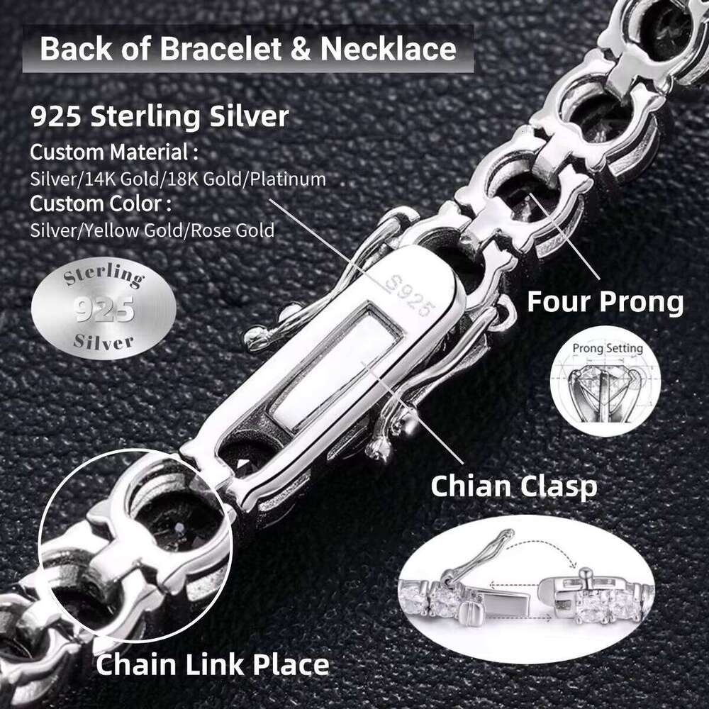 Sier 4Mm HipHop Premium Jewelry Iced VVS Silicon Tennis Chain Charm Necklace For Men