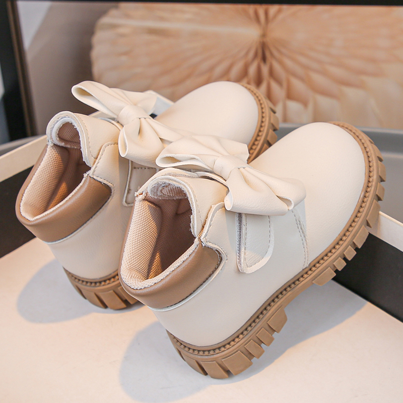 Girls bow short boots Korean cute princess style soft cute baby leather boots