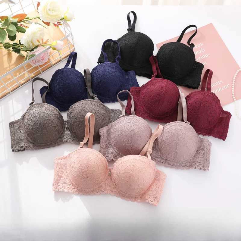 Sexy Lace Bras for Women Natural Latex Underwire Thickness Optional Underwear Womens Small Chest Side Gather Bra Z250730