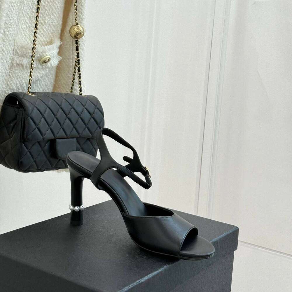 Women Size35-41 Genuine Leather Sandals Pearls Super High Heels Pumps Slingbacks Summer Designer Shoes Zapatillas De Mujer 45c