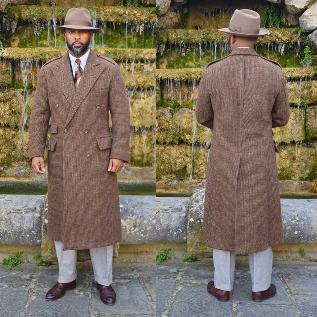 New Men Long Overcoat Tweed Wool Blend Double Breasted Slim Fit Wear Formal Business Outwear Customized
