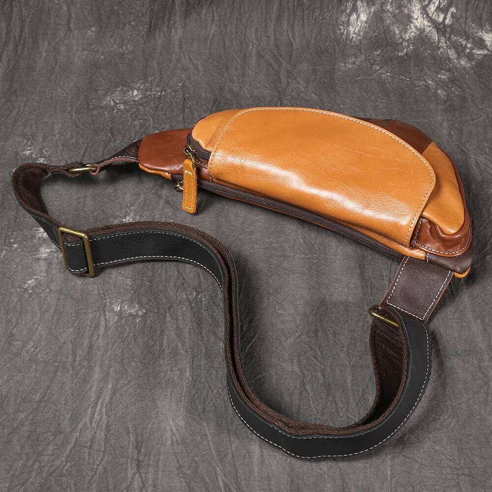 LUOKIR Men's Genuine Leather Chest Bag, Top Layer Cowhide Casual Backpack, Stylish Trendy Shoulder Crossbody Bag 250731