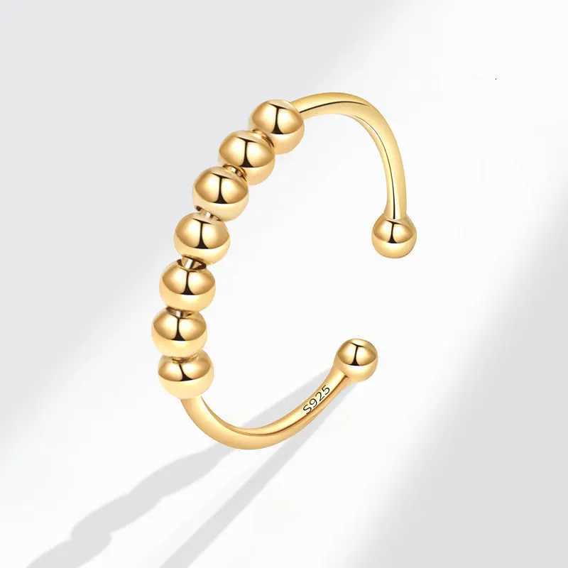 925 Sterling Silver Stress Relief Fidget Spinner Rings Rotate Beads Anxiety Adjustable Rings for Women Men Fine Jewelry y250730