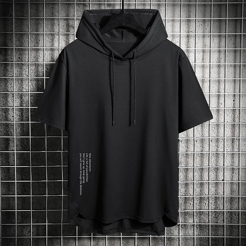 Mens Summer Short Sleeve T-Shirt Trendy Versatile Outdoor Sports Casual Loose Hooded Top 240601