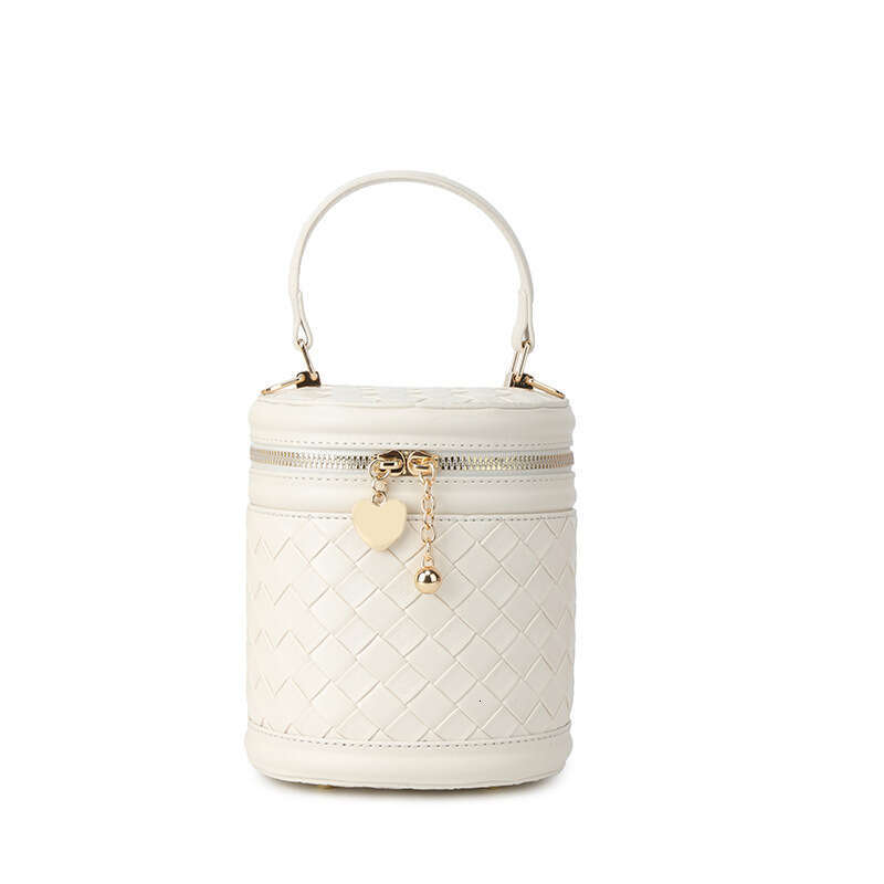 Women Woven Cylinder Trendy Fashion Handheld Commute Single Shoulder Crossbody Mini Bucket Bag