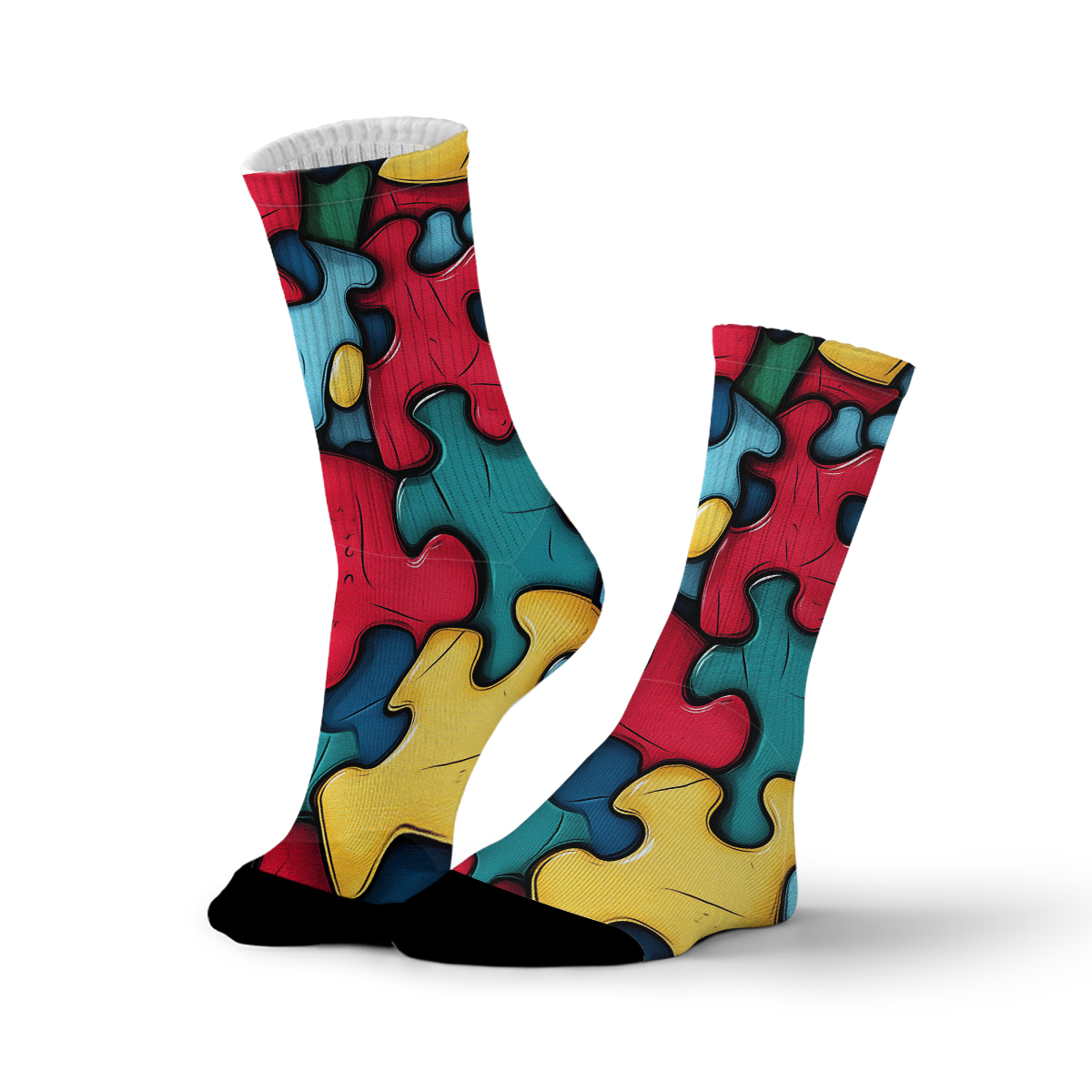 Colorful Puzzle Piece Unisex Tube Designer Socks C127