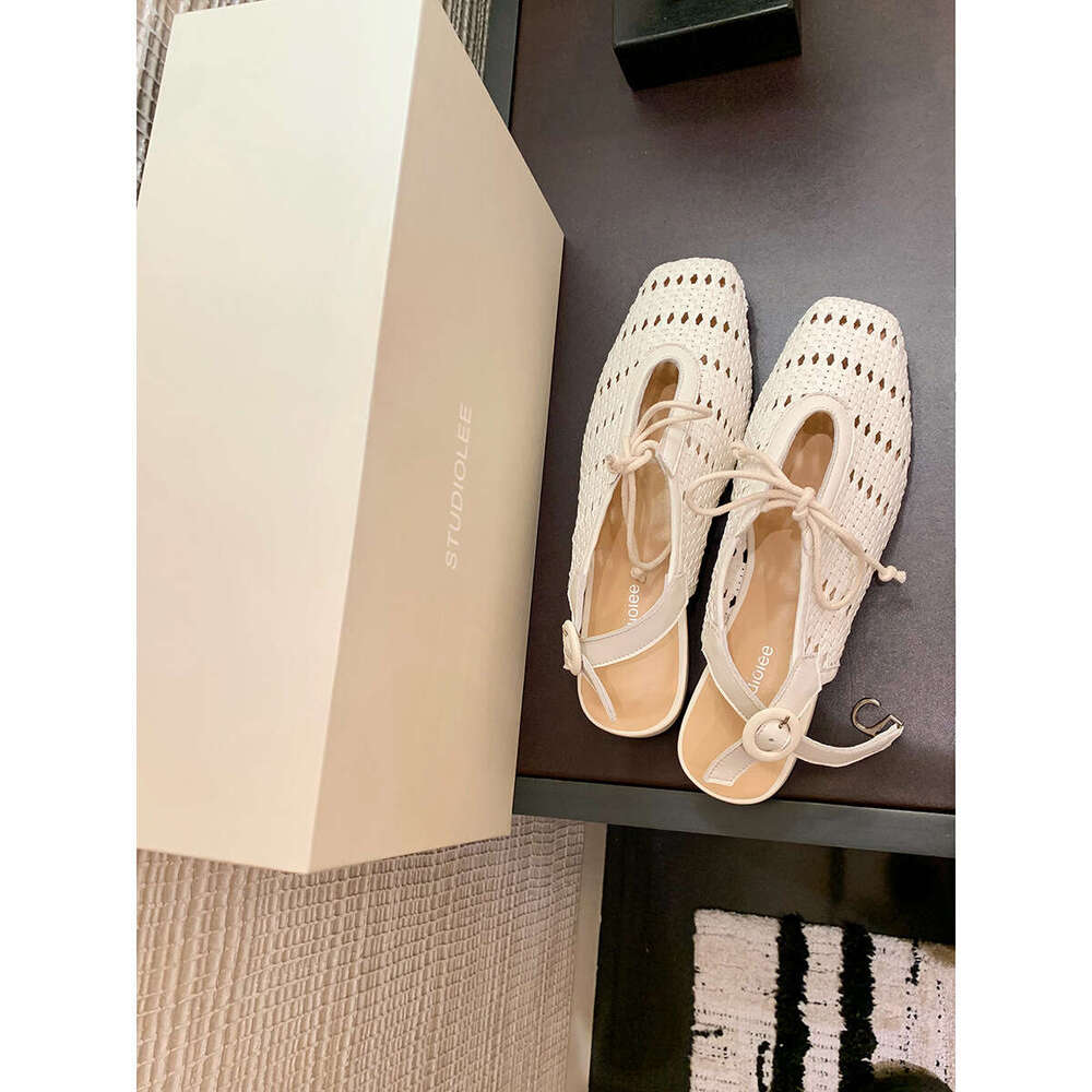Sheepskin~Grape Mom Hollow Woven Closed-Toe Sandals Genuine Leather Summer Outdoor Vacation Backless Single Shoes for Women