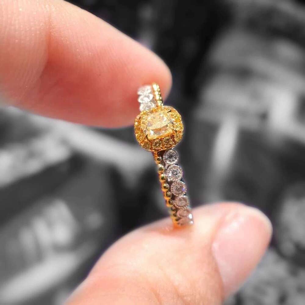 French Elegant Small Sugar Cube Women's Exquisite Niche High-end Sparkling Full Yellow Diamond Open Ring Trendy