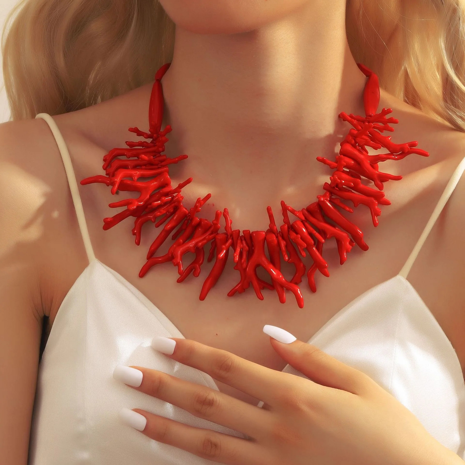 -selling Bohemian-style double-layered layered resin red coral necklace for womenFashionable and Unique. 250729