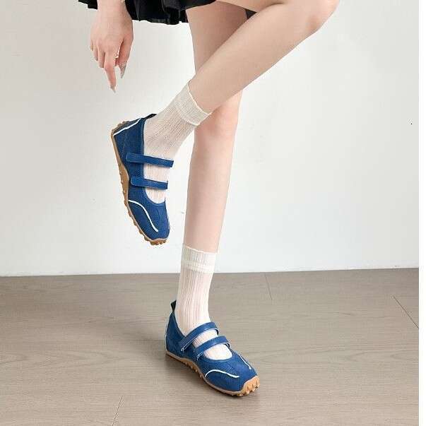 White Sneakers with Hidden Wedge Blue Sports Mary Jane Shallow Ballet Training Casual Forrest Gump Shoes